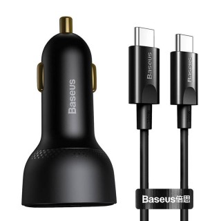 Car charger Baseus Superme, USB, USB-C, 100W + USB-C cable (black)