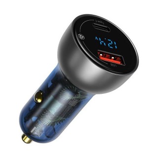 Dual Quick Charger Car Charger Baseus Particular Digital Display QC+PPS 65W (Silver)