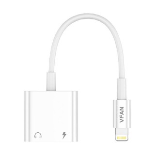 Cable VFAN L10 Lightning to Lightning + mini jack 3.5mm AUX, 10cm (biały)