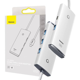 Baseus Lite Series Hub 4in1 USB-C to 4x USB 3.0 + USB-C, 25cm (White)