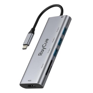 Hub 7in1 RayCue USB-C to 3x USB-A 3.0 5Gbps + SD/TF 3.0 + HDMI 4K30Hz + PD 3.0 100W (gray)