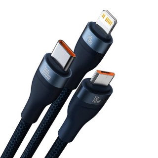 3in1 USB cable Baseus Flash Series 2, USB-C + micro USB + Lightning, 100W, 1.2m (blue)