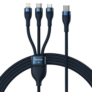3in1 USB cable Baseus Flash Series 2, USB-C + micro USB + Lightning, 100W, 1.5m (blue)