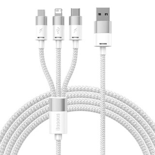 3in1 USB cable Baseus StarSpeed Series, USB-C + Micro + Lightning 3,5A, 1.2m (White)