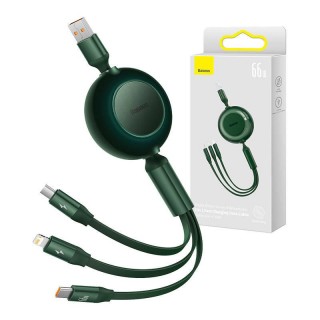 Baseus Bright Mirror 3, USB 3-in-1 cable for micro USB / USB-C / Lightning 66W / 2A 1.1m (Green)