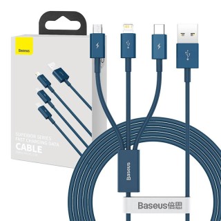 USB cable 3in1 Baseus Superior Series, USB to micro USB / USB-C / Lightning, 3.5A, 1.5m (blue)