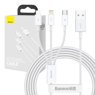 USB cable 3in1 Baseus Superior Series, USB to micro USB / USB-C / Lightning, 3.5A, 1.2m (white)