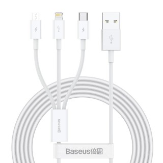 Planšetdatori un aksesuāri // USB Kabeļi // Kabel usb 3w1 baseus superior series na lightning, usb-c, micro usb 3.5a, 1.2m (biały)
