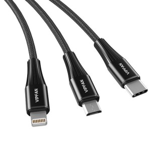 USB Cable VFAN X16 3w1 USB-C/Lightning/Micro 66W 3.5A  (czarny)
