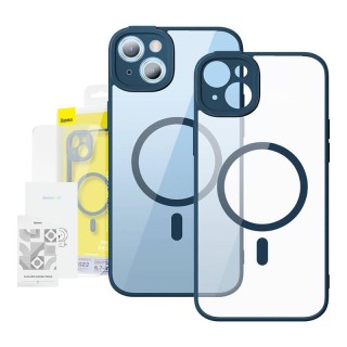 Baseus Frame Transparent Magnetic Case and Tempered Glass set for iPhone 14 Plus (blue)