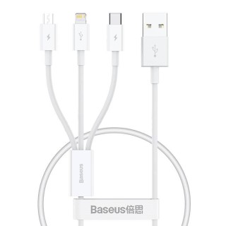 Quick Charge USB to M+L+C  Baseus Superior Data 3.5A 0,5m (White)