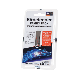 Datortehnikas komponentes un aksesuāri // Programmatūra // Bitdefender Family Pack na 1 rok + pendrive 32GB