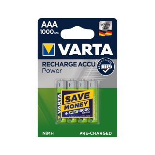 Baterijas, akumulatori, barošanas bloki un adapteri // Baterijas un lādētāji uz pasūtījumu // Akumulator VARTA AAA 1000mAh 4szt./bl.