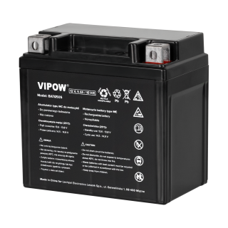 Baterijas, akumulatori, barošanas bloki un adapteri // 12V, 6V, 4V akumulators svina-skābes hermētisks AGM VRLA // Akumulator VIPOW typ MC do motocykli 12V 5Ah