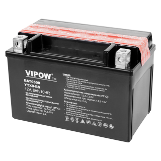 Baterijas, akumulatori, barošanas bloki un adapteri // 12V, 6V, 4V akumulators svina-skābes hermētisks AGM VRLA // Akumulator VIPOW typ MC do motocykli 12V 9Ah