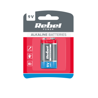 Baterijas, akumulatori, barošanas bloki un adapteri // Baterijas un lādētāji uz pasūtījumu // Baterie alkaliczne REBEL 9V 6LR61