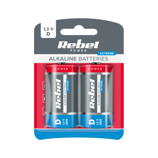 Primary batteries, rechargable batteries and power supply // Batteries AA, AAA and other sizes, chargers for ordering // Baterie alkaliczne REBEL EXTREME LR20 2szt/bl.