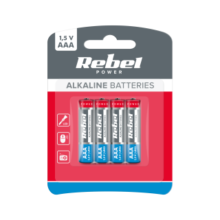 Primary batteries, rechargable batteries and power supply // Batteries AA, AAA and other sizes, chargers for ordering // Baterie alkaliczne REBEL LR03 4szt/bl.
