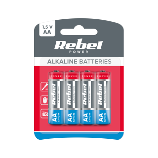 Primary batteries, rechargable batteries and power supply // Batteries AA, AAA and other sizes, chargers for ordering // Baterie alkaliczne REBEL LR6 4szt/bl.