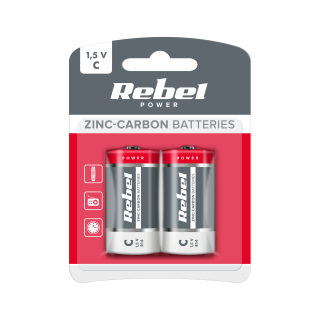 Baterijas, akumulatori, barošanas bloki un adapteri // Baterijas un lādētāji uz pasūtījumu // Baterie cynkowo węglowe REBEL R14 2szt/bl