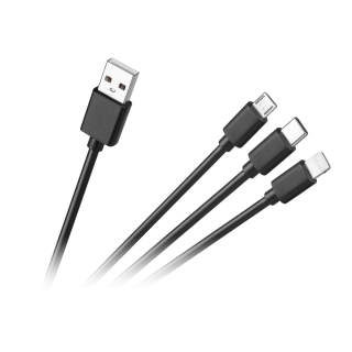 Planšetdatori ir planšetinių kompiuterių priedai // USB Kabeliai // Kabel połączeniowy 3w1, USB A - micro/C/lightning  1.2m