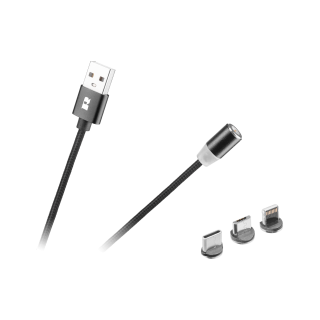 Tablets and Accessories // USB Cables // Kabel USB magnetyczny 3w1 microUSB, USB typu C, Lightning 100 cm czarny