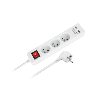Electric Materials // Power strips, splitters, and UK/US adapters // Przedłużacz sieciowy Rebel  3 gniazda + 2  gniazda USB z wyłącznikiem - 1.5m