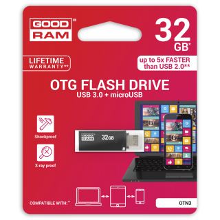 Ārējās datu glabāšanas iekārtas // USB Flash Atmiņa // Pendrive Goodram USB 3.0 + microUSB 32GB OTG czarny