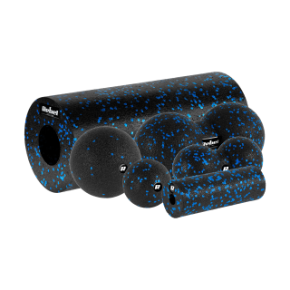 Isikliku hoolduse tooted // Masseerijad // Zestaw wałek do masażu, mini roller, 2 piłki, 2 duoball-e , 6 elementów, kolor czarno-niebieski, materiał EPP, REBEL ACTIVE