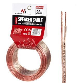 Akustiskais audio sistēmu kabelis un vads. Skaļruņu kabelis // Kabel przewód głośnikowy transparent PVC Maclean, 2*1.5mm2 / 48*0.20 CCA 3,5*7,0mm, 25m, MCTV-510