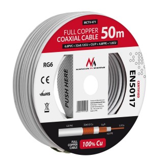Cables // Coaxial Cables // Kabel  koncentryczny Maclean, Przewód antenowy satelitarny, RG6 1.02CU+4.8FPE+CU/P+32*0.12CU+6.8PVC, 50M, MCTV-471