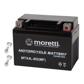 Baterijas, akumulatori, barošanas bloki un adapteri // 12V, 6V, 4V akumulators svina-skābes hermētisks AGM VRLA // 82-351# Akumulator motocyklowy 12v 4ah mtx4l-bs moretti