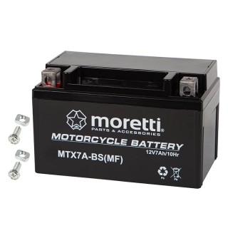 Primary batteries, rechargable batteries and power supply // Battery 12V, 6V, 4V |  lead-acid sealed battery | AGM VRLA // 82-352# Akumulator motocyklowy 12v 7ah mtx7a-bs moretti