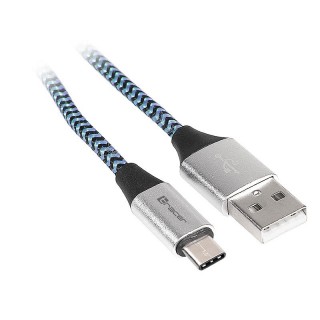 Planšetdatori ir planšetinių kompiuterių priedai // USB Kabeliai // Kabel TRACER USB 2.0 TYPE-C A Male - C Male 1,0m czarno-niebieski