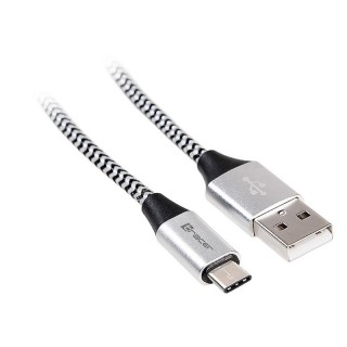 Planšetdatori ir planšetinių kompiuterių priedai // USB Kabeliai // Kabel TRACER USB 2.0 TYPE-C A Male - C Male 1,0m czarno-srebrny