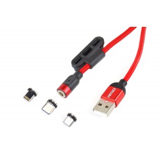 Planšetdatori un aksesuāri // USB Kabeļi // Kabel usb magnetyczny 3w1 na lightning usb-c micro usb 1 m uc-8 amio-02522