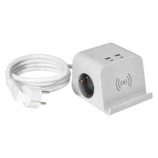 Elektromateriāli // Izpārdošana // Listwa zasilająca nabiurkowa, ładowarką USB, śrubowym zaciskiem mocującym i przewodem 1,4m, 2x2P+Z (Schuko), 4xUSB, biały