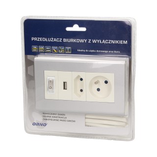 Elektromateriāli // Izpārdošana // Przedłużacz biurkowy z wyłącznikiem i ładowarką, 1x2P+Z, 1x2P/II, 1xUSB, przewód 1,5m 3x1mm