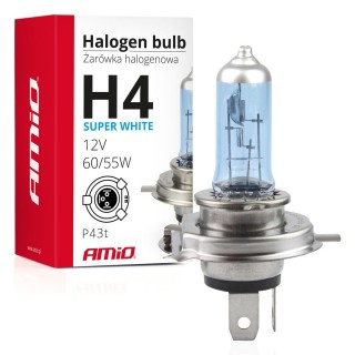 LED Lighting // Light bulbs for CARS // Żarówka halogenowa h4 12v 60/55w filtr uv (e4) super white amio-01269