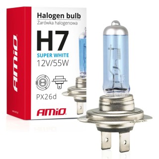 Car and Motorcycle Products, Audio, Navigation, CB Radio // Bulbs and lights for cars // Żarówka halogenowa h7 12v 55w filtr uv (e4) super white amio-01157