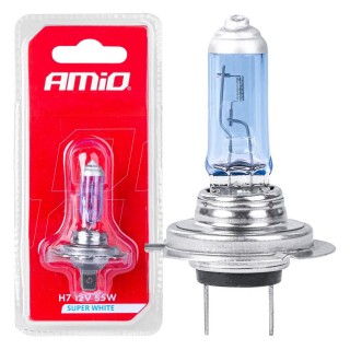 Car and Motorcycle Products, Audio, Navigation, CB Radio // Bulbs and lights for cars // Żarówka halogenowa h7 12v 55w super white 1szt. blister amio-03364
