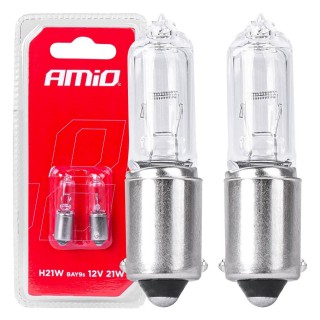Car and Motorcycle Products, Audio, Navigation, CB Radio // Bulbs and lights for cars // Żarówki halogenowe h21w 12v 21w bay9s white 2szt. blister amio-03357