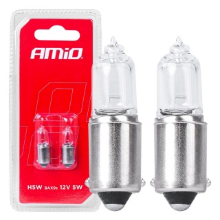 Car and Motorcycle Products, Audio, Navigation, CB Radio // Bulbs and lights for cars // Żarówki halogenowe h5w 12v 5w bax9s white 2szt. blister amio-03354