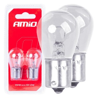 LED valgustus // Light bulbs for CARS // Żarówki halogenowe p21w ba15s 12v 2szt. blister amio-03351