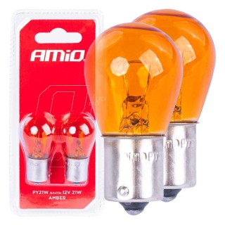 LED valgustus // Light bulbs for CARS // Żarówki halogenowe py21w bau15s 12v pomarańczowe 2szt. blister amio-03352