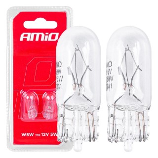 Car and Motorcycle Products, Audio, Navigation, CB Radio // Bulbs and lights for cars // Żarówki halogenowe t10 w5w w2.1x9.5d 12v 2szt. blister amio-03346