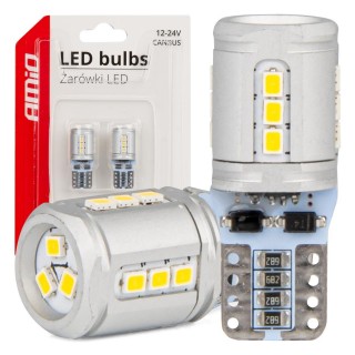 LED-valaistus // Light bulbs for CARS // Żarówki led canbus t10e w5w 15x2016 smd white 12v 24v amio-03723