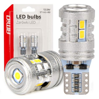 Apgaismojums LED // Auto spuldzes // Żarówki led standard t10 w5w 6x3020 + 1x3030 smd white 12v 24v amio-03718