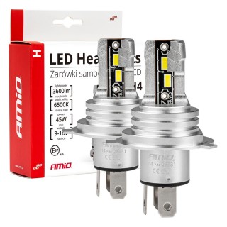 LED apšvietimas // Lemputės AUTOMOBILIMS // Żarówki samochodowe led seria h-mini h4/h19 6500k canbus amio-03331
