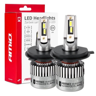 LED Lighting // Light bulbs for CARS // Żarówki samochodowe led seria k3 h4/h19 12v 6000k canbus amio-03682